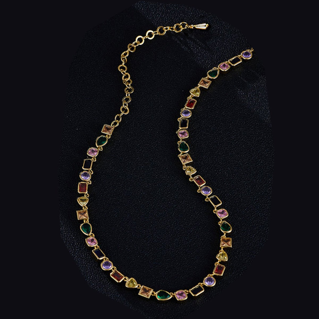 Goddess Stunning Duo Gem Crystals and Gold Tone Necklace and Earrings Set
