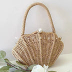 Amalfina Pearl Shell Handwoven Straw Crossbody Shoulder Bag
