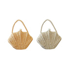 Amalfina Pearl Shell Handwoven Straw Crossbody Shoulder Bag