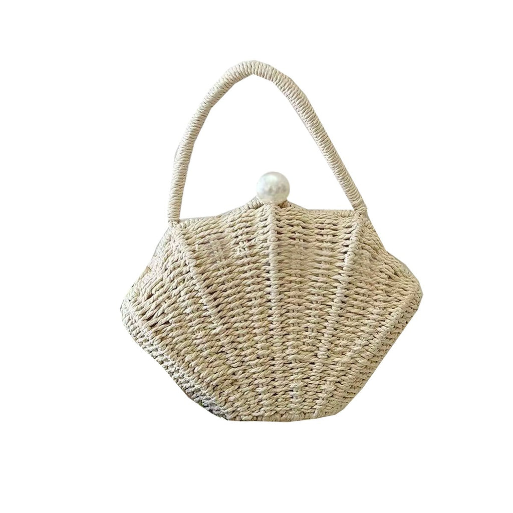 Amalfina Pearl Shell Handwoven Straw Crossbody Shoulder Bag