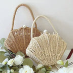 Amalfina Pearl Shell Handwoven Straw Crossbody Shoulder Bag