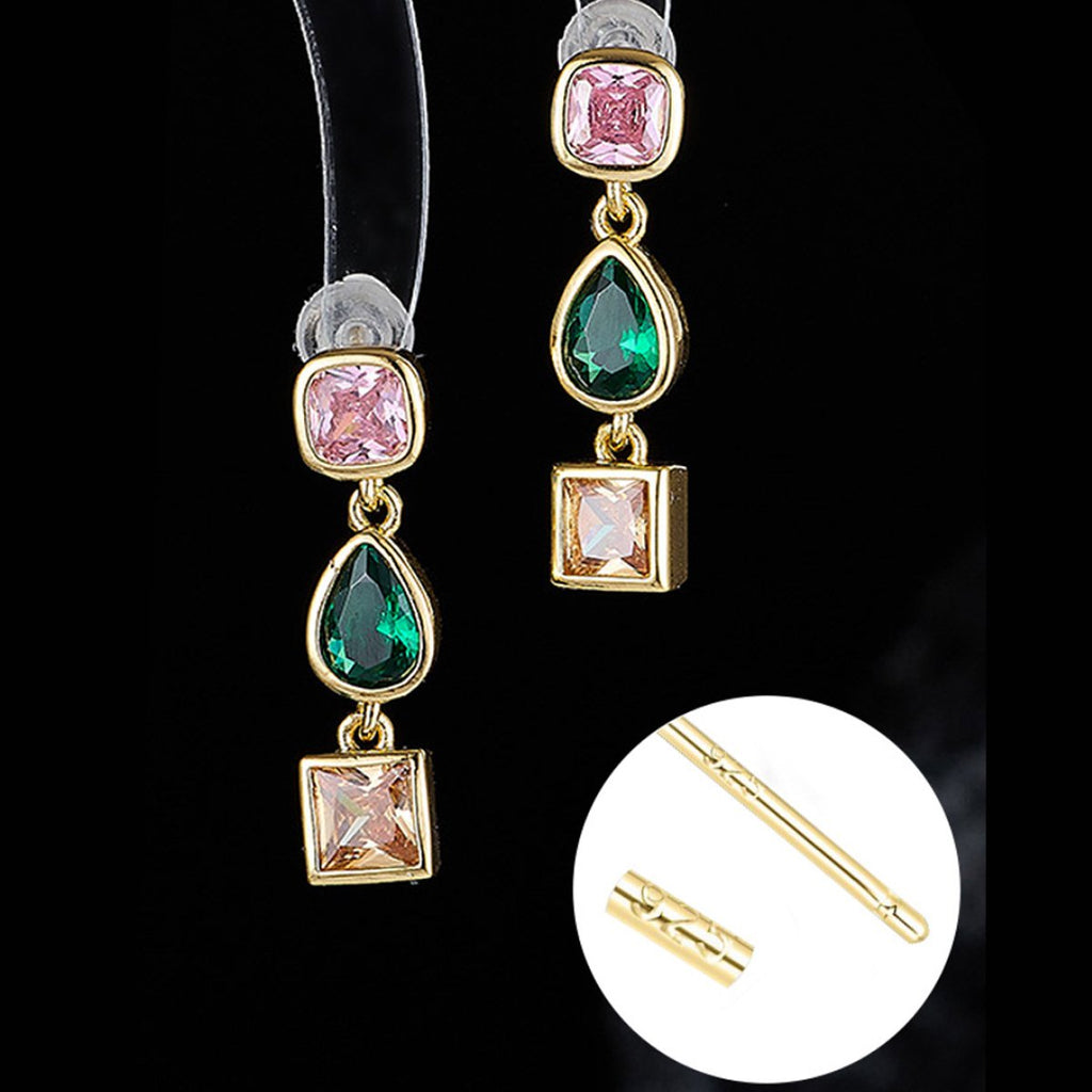 Goddess Stunning Duo Gem Crystals and Gold Tone Necklace and Earrings Set