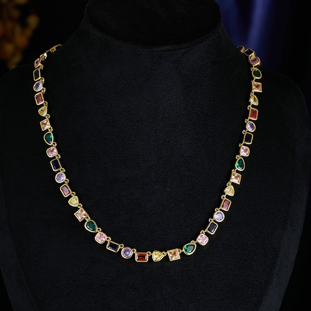 Goddess Stunning Duo Gem Crystals and Gold Tone Necklace and Earrings Set