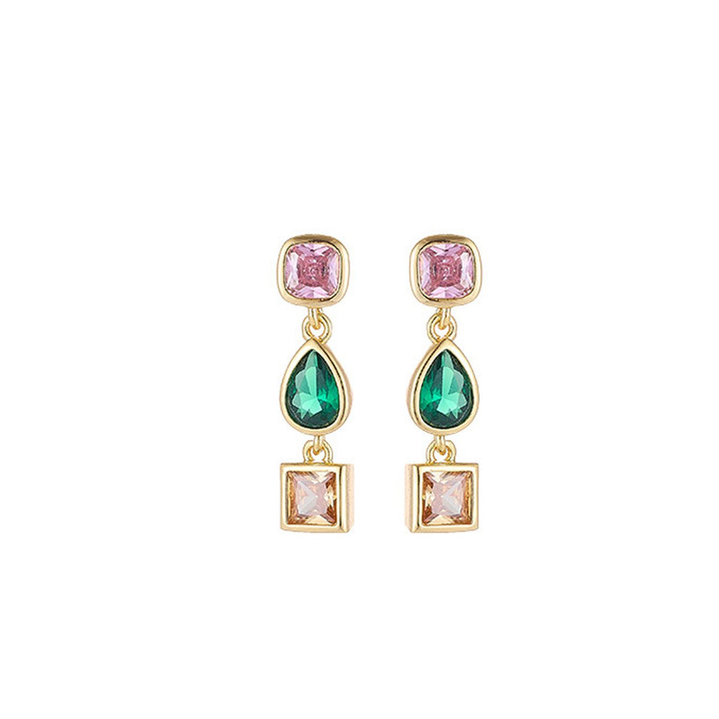 Goddess Stunning Duo Gem Crystals and Gold Tone Necklace and Earrings Set