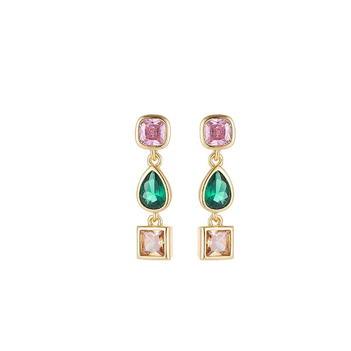 Goddess Stunning Duo Gem Crystals and Gold Tone Necklace and Earrings Set
