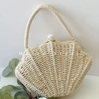 Amalfina Pearl Shell Handwoven Straw Crossbody Shoulder Bag
