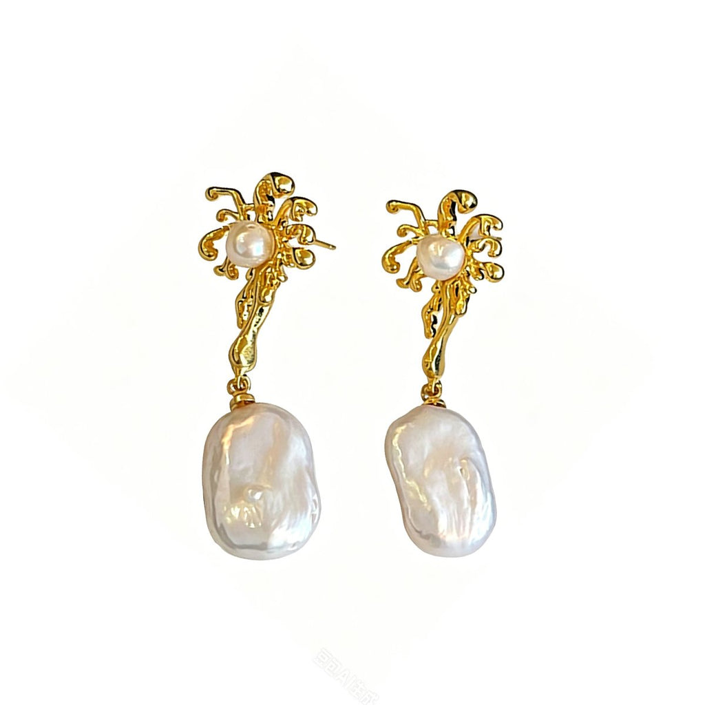Majestic Aura Handcrafted Baroque Pearl Earrings
