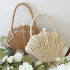 Amalfina Pearl Shell Handwoven Straw Crossbody Shoulder Bag