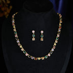 Goddess Stunning Duo Gem Crystals and Gold Tone Necklace and Earrings Set