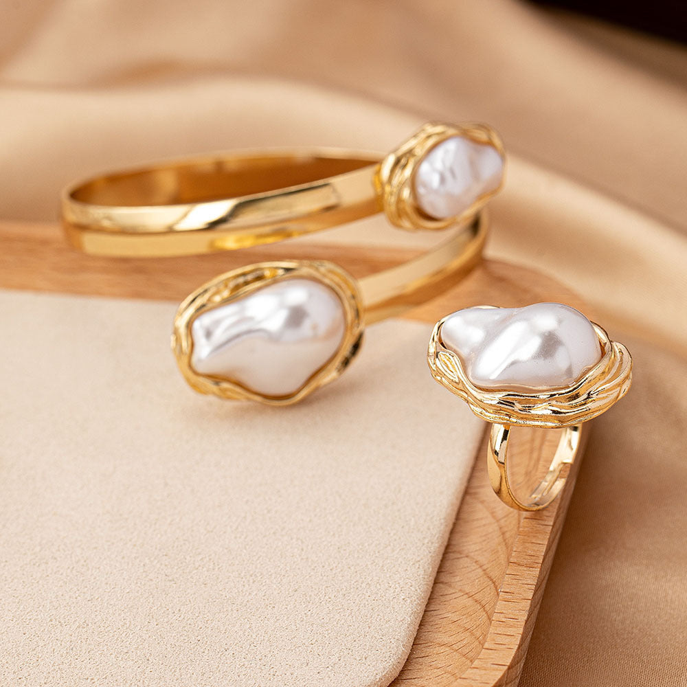 Summer Moon Baroque Pearl Y-Link Pendant Necklace Bracelet and Ring Set