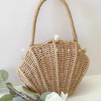 Amalfina Pearl Shell Handwoven Straw Crossbody Shoulder Bag