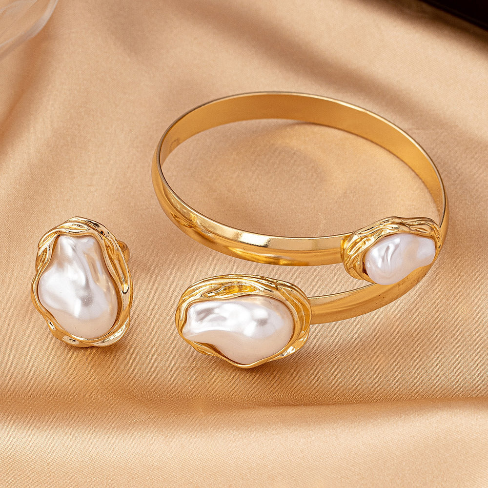 Summer Moon Baroque Pearl Y-Link Pendant Necklace Bracelet and Ring Set