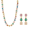 Goddess Stunning Duo Gem Crystals and Gold Tone Necklace and Earrings Set