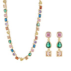 Goddess Stunning Duo Gem Crystals and Gold Tone Necklace and Earrings Set