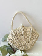 Amalfina Pearl Shell Handwoven Straw Crossbody Shoulder Bag