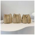 Shoreline Pearls and Rhinestones Straw Bucket Bag with Adjustable Chain